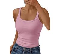 WeiHykki Summer Tank Tops for Women U Neck Ribbed Spaghetti Strap Camisole Shirts Going Out Sexy Slim Fit Vest Top (Pink,XL)