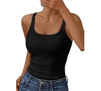 WeiHykki Summer Tank Tops for Women U Neck Ribbed Spaghetti Strap Camisole Shirts Going Out Sexy Slim Fit Vest Top (Black,XL)