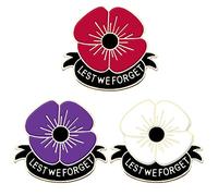 weijin 3 Metal Poppy Brooches, The 1 Red 1 Purple 1 White Combination Flower Lapel Pins, Let Us Not Forget The Veterans Day Memorial Day Brooch