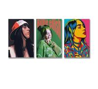 WEIJUNMAOYI 3 PCS Billie Eilish Fashion 12 Billie Eilish Illustration Poster Wall Art Canvas Posters Room Decorative Aesthetic Poster Print Decor Posters 20x30inch(50x75cm)-3pcs Unframe-style