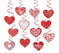 WEIKA Happy Valentine's Day Decorations 12PCS - Heart Hanging Ornaments with Rose & Kiss Me Phrases, XOXO Red Heart Swirl Spiral Garland for Valentine's Party, Home, Wedding Decor