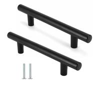 WEIKANG 2 Pcs Black Handles, Stainless Steel Kitchen Cabinet T Bar Handle, Furniture Drawer Pulls Cupboard Handles, Wardrobe Door Handless (96mm Center to Center Spacing, 150mm Projection Distance)