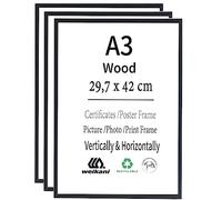 Weikani A3 Black Picture Frame, 3 Pack-29.7x42 cm Wood Photo Frame, Certificate Frame with Plexi-glass for Wall Mount or Table Top Display
