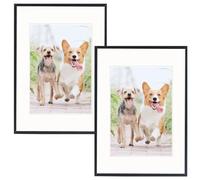 Weikani A3 Black Wood Picture Frame, 29.7 x 42 cm with A4 mat, Plexi Glass Certificate Frame for Wall Mounting or Table Top Display, Set of 2