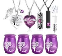 weikui 8 Pcs Tree of Life Cremation Urn Necklace Heart for Ashes Crystal Memorial Locket Stainless Steel Necklace for Women Keepsake Sharing Urns Memorial Ashes Holder (8Pcs Purple)