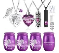 weikui 8 Pcs Tree of Life Cremation Urn Necklace Heart for Ashes Crystal Memorial Locket Stainless Steel Necklace for Women Keepsake Sharing Urns Memorial Ashes Holder (8Pcs Purple -Customized)