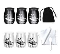 weikui Small Keepsake Urns for Human Ashes - Set of 6 - Share Urn with Family & Friends Mini Cremation Urns with Feather Seagull Pattern Stainless Steel Memorial Ashes Holder (6Pcs Urn)