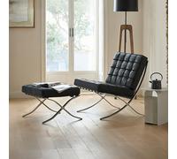 Weilai Concept Barcelona Chair And Ottoman, Real Leather - Brown - PU Leather