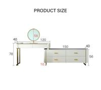 Weilai Concept Duran Dressing Table With LED Mirror, Cream - Option 1 With 150cm Chest of Drawers - With Stool