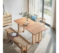 Weilai Concept Gavril Rattan Dining Table, Oak, Rectangle - Dining Table + 1 x Dining Bench + 2 x Dining Chairs
