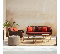 Weilai Concept Julii Rattan Armchair, Two Seater Sofa, Outdoor Furniture - Dark Oak - Two Seater 166cm - Red Cushions