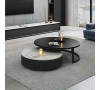 Weilai Concept Kahoo Nesting Coffee Table, TV Stand, Sintered Stone - NO TV Stand - Black With Gold Line Top + White Top