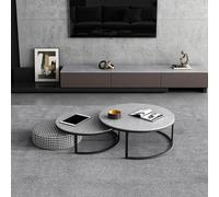 Weilai Concept Lvinta Grey Round Nesting Coffee Table, Gold Base - 70cm+80cm - Option D ( Both Black ) With Gold Base
