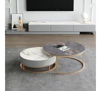 Weilai Concept Lvinta Grey Round Nesting Coffee Table, Gold Base - 80cm+90cm - Contact Us For Black Base