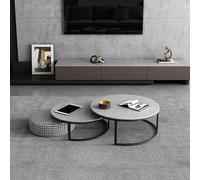 Weilai Concept Lvinta Grey Round Nesting Coffee Table, Gold Base - 80cm+90cm - Option D ( Both Black ) With Gold Base