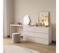 Weilai Concept Nevada Dressing Table with Sideboard & Stool - Round Mirror ( NO LED Light ) - All Cream