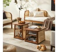 Weilai Concept Nordic Square Coffee Table Set, Rattan - Light Oak