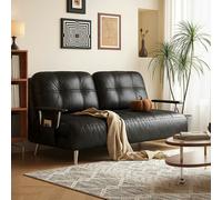 Weilai Concept Riley Single Sofa Bed, Two Seater Sofa Bed, Black Leather - Black - 150cm