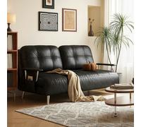 Weilai Concept Riley Single Sofa Bed, Two Seater Sofa Bed, Black Leather - Black - 74cm