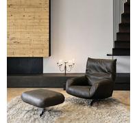 Weilai Concept Schmidt Chiara Lounge Chair With Footstool, Swivel, Real Leather - PU Leather - Black