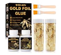WEILAOK Gold Leaf Glue, Gold Leaf Adhesive, golds leafs Kit,gold Foil for Arts Craft Painting 20 G*2, Adhesive 100G, Protective Varnish 100 G, 2 Brushes