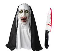WEILAOK Halloween Mask Nun, The Nun Mask with Toy Knife, Scary Latex Mask, Halloween, Horror Nun for Halloween Costume, Cosplay Party, Halloween Decoration, Creates Creepy Atmosphere