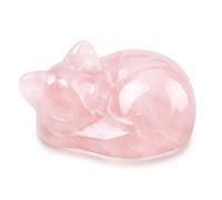 WEILAOK Rose Quartz, Healing Crystal Cat Figurine, Crystals Gifts for Women, Carved Gemstone Lucky Cute Stone Cat Statue, Home Office Desk Decor, Healing Crystal Gifts