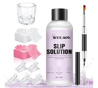WEILAOK Slip Solution for Polygel Nails, Acrylic Liquid, Polygel Slip solution, Nail Art Brush, Glass Cup, 5 Crystal Clips, 100 Cleaning Pad, Suitable for All Types of Nail Extension Gel