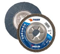 Weiler 50515 Tiger Abrasive Flap Disc, Type 29, Round Hole, Aluminum Backing, Zirconia Alumina, 4-1/2" Dia., 80 Grit