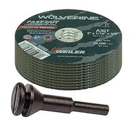 Weiler 56089 Die Grinder Cut-Off Wheel and Mandrel Kit Including 56490 Mandrel and 3-Inch x 1/16" Wolverine T1 Thin Wheels, A36T, 3/8" AH (1 Mandrel and 10 Cutting Discs)