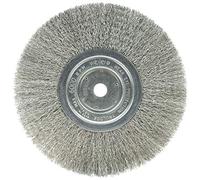 Weiler Trulock Narrow Face Wire Wheel Brush, Round Hole, Stainless Steel 302, Crimped Wire, 8 Diameter, 0.0118 Wire Diameter, 5/8 Arbor, 2-1/16 Bristle Length, 3/4 Brush Face Width, 6000 rpm by Weiler