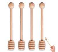 Weilin 4 Pcs Honey Sticks, 16cm Wooden Honey Dipper Spoon for Drizzling Stirrer Tools for Tea, Coffee Baking