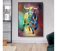 weiling Abstract Colorful Bull Animal Paintings Canvas Wall Art Print Living Room Decorative Poster for Home Decor 60x90cmx1pcs Frameless