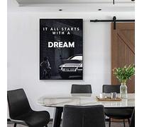 weiling Black and White Nordic Style Office Home Decoration Poster Canvas Wall Art Prints it All Starts with a Dream Paintings-50x70cm Frameless