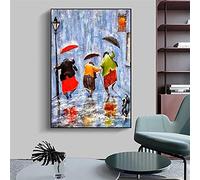 weiling Three Dancing Women in Rain Picture Under Umbrella Paintings Poster Canvas Wall Art Prints Modern Home Decor 30x40cmx1pcs frameless
