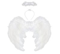 WEILONGB White Angel Wings and Halo, White Wings Adult,Angel Wings Adult,Costume Wings,Angel Halloween Costume,Fallen Angel Wings Costume for Adult and Kid
