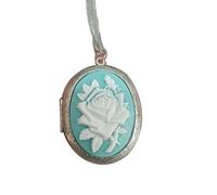 weilove Ancient Silver Rose Cameo Locket Necklace, Big oval Photo Locket Pendant, Romantic Victorian Jewelry Gift for Her