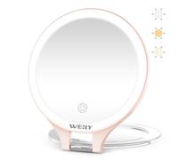WEILY 10X/1X Magnifying Makeup Mirror with Light, Double Sided Tabletop Portable Vanity Mirror, 3 Color Adjustable Lights, Cosmetic Mirror with Lights for Makeup/Travel