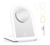 WEILY 10X Magnifying Makeup Mirror with Lights, Rechargeable Vanity Mirror with 3 Colour LED, Adjustable Brightness, Foldable Tabletop Cosmetic Mirror for Home, Travel