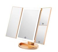 WEILY Lighted Vanity Makeup Mirror 1x/2x/3x Magnification Trifold 36 LED Lights Touch Screen USB charging, 180 Degree Adjustable Stand Countertop Cosmetic Makeup Mirror(Gold)