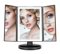 WEILY Lighted Vanity Makeup Mirror 1x/2x/3x Magnification Trifold with 36 LED Lights Touch Screen and USB charging, 180 Degree Adjustable Stand for Countertop Cosmetic Makeup Mirror (Black)