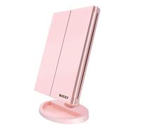 WEILY Lighted Vanity Makeup Mirror 1x/2x/3x Magnification Trifold with 36 LED Lights Touch Screen and USB charging, 180 Degree Adjustable Stand for Countertop Cosmetic Makeup Mirror(Pink)