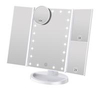 WEILY Tri-fold Vanity Mirror, 21 LEDs and 2X/3X Magnification, Touch Switch for Adjusting Brightness, Dual Power Supply mode Makeup Mirror (White)