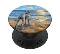 Weimaraner at the Beach Summer Dog Artwork PopSockets Adhesive PopGrip
