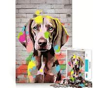 Weimaraner Dog Graffiti Jigsaw Puzzle 1000 Pieces Mental Focus Game Precision Cut Smooth Edges Absorbing Activity for Quiet Nights (38x52cm)