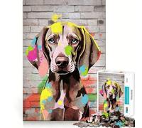 Weimaraner Dog Graffiti Jigsaw Puzzles for Adults 1000 Think Boost Game Precise Interlock Structure Easy to Learn Family Enjoyment (38x26cm)