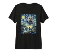 Weimaraner Dog Moon Howling Starry Night Van Gogh Art Style Premium T-Shirt