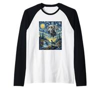 Weimaraner Dog Moon Howling Starry Night Van Gogh Art Style Raglan Baseball Tee