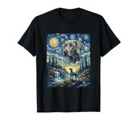 Weimaraner Dog Moon Howling Starry Night Van Gogh Art Style T-Shirt