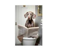 Weimaraner Dog on Toilet Reading The Canvas Poster Wall Art Decor Print Picture Paintings for Living Room Bedroom Decoration 12x18inch(30x45cm)